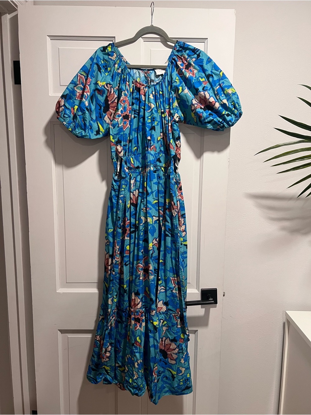 Cleobella Blue Floral Puff-Sleeve Maxi Dress